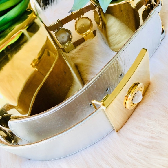 BB Simon Silver Leather Belt with Gold Accents main image 5